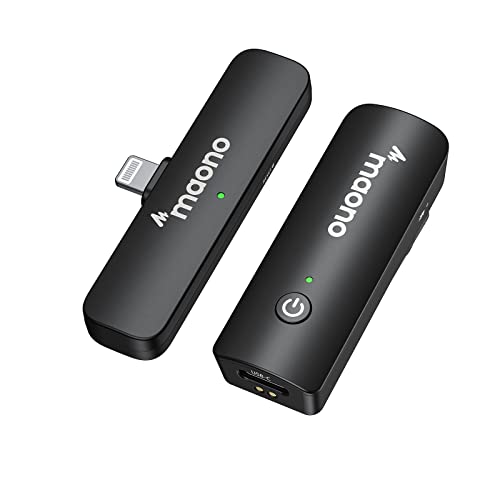 MAONO Wireless Lavalier Microphone for iPhone, 2.4GHz Wireless Lapel Mic with MFi Certified for iPad with One Key Noise Reduction Function for TikTok, Interview, Vlogging, Live Streaming