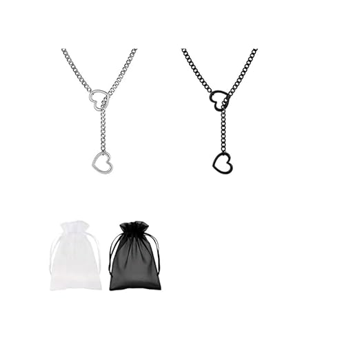 collana donna regolabile acciaio inox 2 pezzi cuore nero e