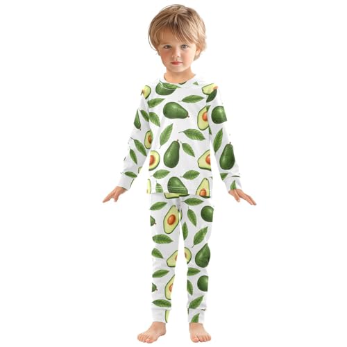 Pajama Sets Long Sleeve Green Fruit Avocado Leaves Soft Comfy Sleepwear 2 Piece PJS 3-8T2