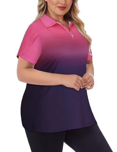 Tanst Sky Women's Plus Size Golf Polo Shirts Zip Up Short Sleeve Tops Loose Fit UPF 50+ Tennis Workout Apparel XL-5XL3