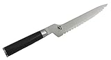 Shun Classic 8.25 Inch Bread Knife, Japanese, Stainless Steel Slices with Efficiency Scalloped Serrations and Offset Handle, Black