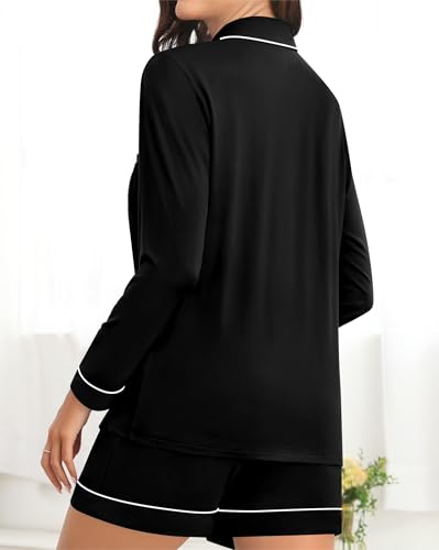 SWOMOG Womens Pajama Sets Long Sleeve and Shorts Pajamas Button Down Pjs 2 PCS Sleepwear Lounge Set with Pockets4