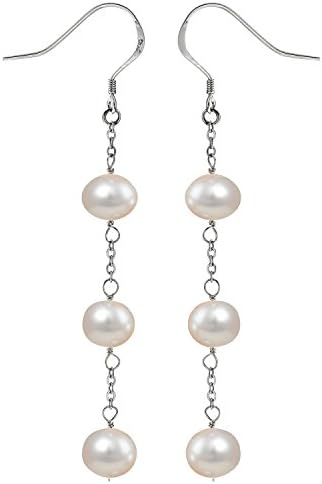 JFUME Freshwater Pearl Earrings for Women Sterling Silver Hook Hypoallergenic Dangle Earrings White Tin Cup Earings