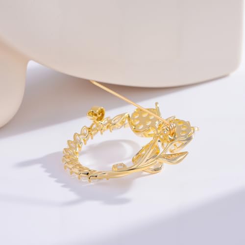 Image of 14K Gold-Plated Flower Brooch Pins Crystal Rhinestone Flower Brooch Pin Accessories Christmas Birthday Gift for Women