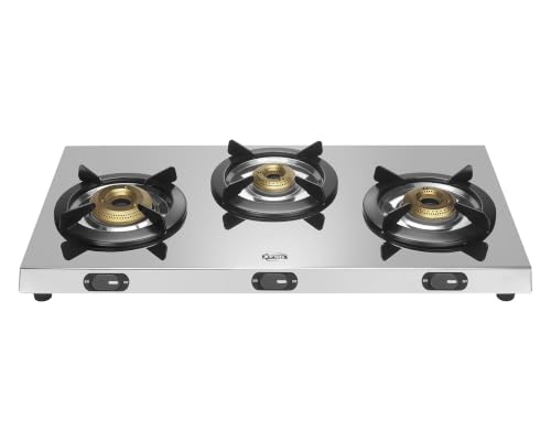 Image of Jyoti Lean 3 Gas Stove 3 Burner Stainless Steel | Direct Flame Forged Brass Burners Burners | Sturdy Pan Supports | Easy Clean Trays | ISI Certified