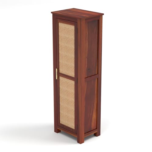Image of PS DECOR Solid Sheesham Wood Kitchen Pantry Cabinet with Cane Rattan Door | Modern Wooden Storage Cabinet for Kitchen, Dining Room & Home Organization | Tall Utility Cupboard (Honey Finish)