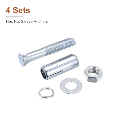 1234 x 2-1434 hex nut sleeve anchors - 4pack - good for concrete dry brick block walls - carbon steel - silver