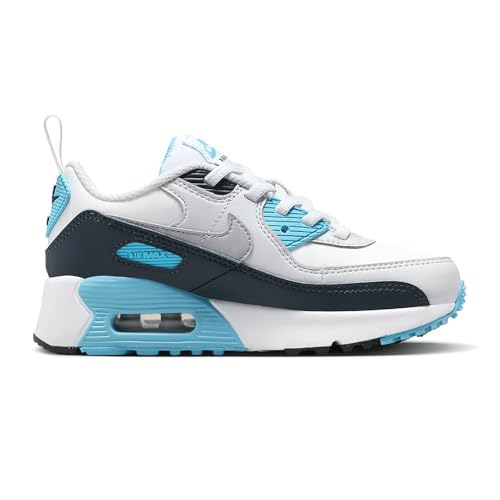 Nike Air Max 90 EasyOn Little Kids' Shoes (HF6357-100, White/Baltic Blue/Armory Navy/Wolf Grey) Size 94