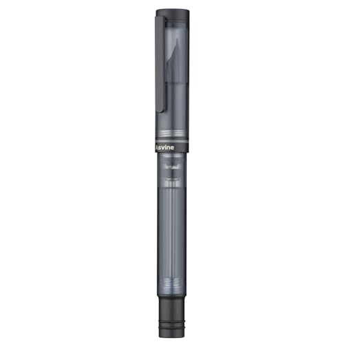 Image of Asvine V200 Titanium Fountain Pen Vacuum Fill Matte Black Medium Nib Transparent Demonstrator Acrylic with Pencil Case and Wrench
