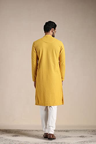 Image of Manyavar Men's Cotton Blend Self-Design Kurta Pyjama Set (2pcs)