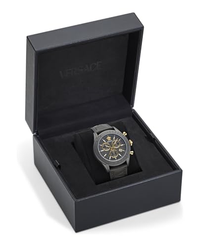 Versace Chrono Master Collection Luxury Mens Watch Timepieces with a Grey Strap and Dial Featuring a Gun Case4