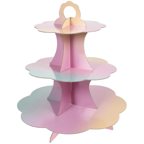JOINPAYA Soporte para Tartas Arcoíris de 3 Niveles Soporte Decorativo para Cupcakes y Postres de Papel Resistente Adecuado para Fiestas y Cumpleaños