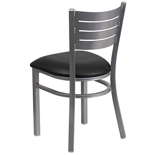 Flash Furniture Hercules Series Silver Slat Back Metal Restaurant Chair - Black Vinyl Seat #TOP19
