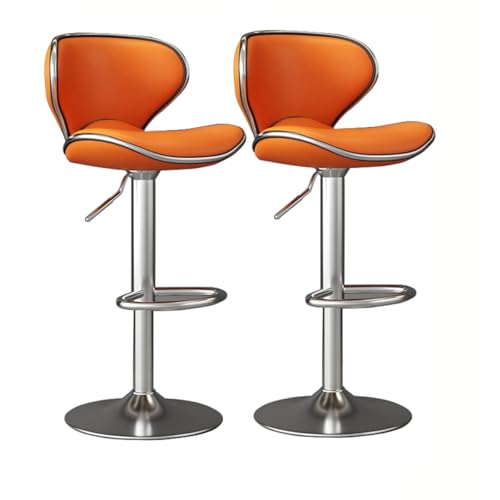 Junpllvic Set of 2 Kitchen Breakfast Bar Stools 360° Swivel Chair with Round Base for Island Pub Café Dining Room Adjustable Height 60~80cm MAX Load 200kg(Orange)