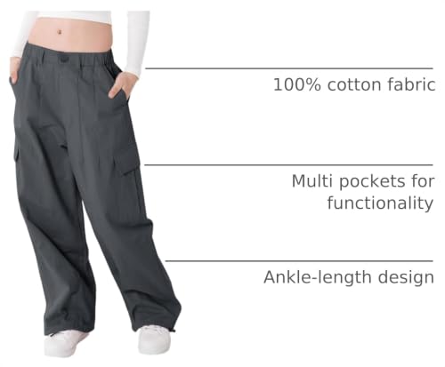 Image of Rolanko Girls Cargo Pants Wide Leg Streetwear Kids Pants with Pockets Trendy Jogger Trousers 4-14 Years