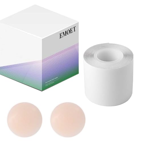 Clear Boob Tape,Self-Adhesive Bra Tape for Breast Lift with 2 Pair Reusable Silicone Covers,Suitable for A-G,Replace Your Bra-Instant Bob Tape,Boobytape for Breast Push Up&Strapless Dress
