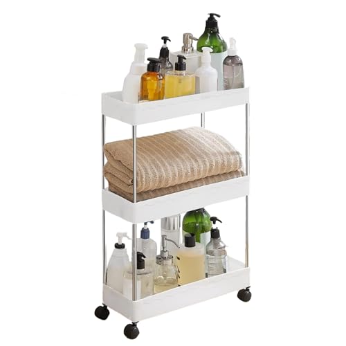 Carro de Almacenamiento, Carrito Auxiliar con Ruedas. Carro Organizador Divisible, Ahorra Espacio. Carro Plástico Estrecho para Baño, Cocina, Oficina. (3 Niveles / 61 x 40 x 12 cm)