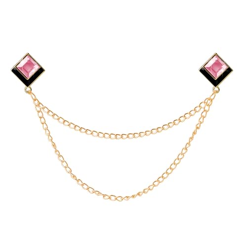 Image of Gem Brooch Pins Hanging Chain Lapel Pin for Men Suits Shirt Collar Brooch Square Crystal Brooch Pin Rhinestone Lapel Pins for Men Tassel Chain Brooch Collar Pins Business Suit Shirt Accessories