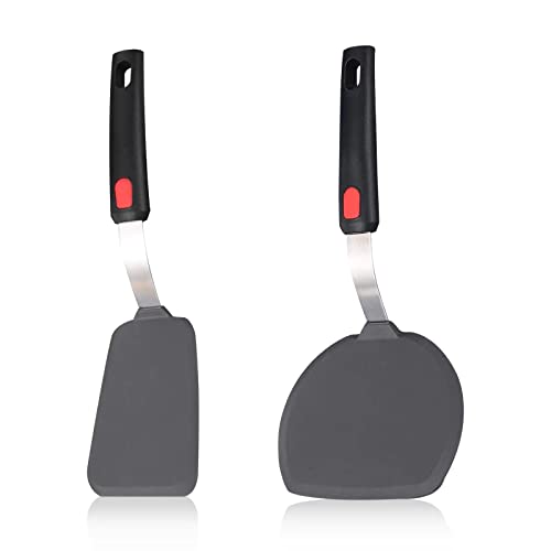 Lot de 2 spatules flexibles en silicone - Résistantes à la chaleur - Ustensiles de cuisine pour retourner les œufs, crêpes, hamburgers, crêpes et plus...