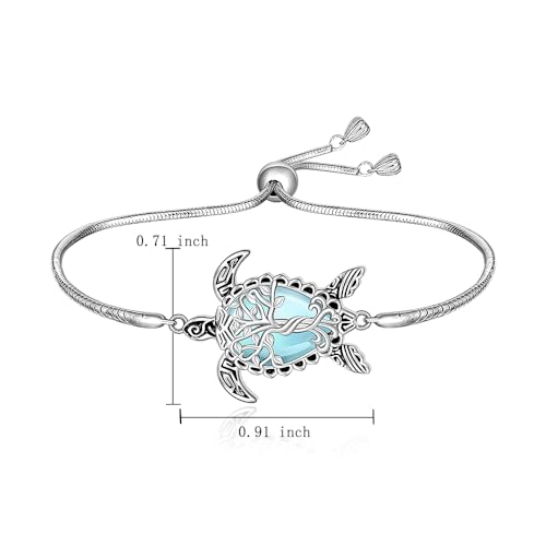 Fenthring Sea Turtle Bracelet for Women Moonstone Tree of Life Bracelet Sterling Silver Turtle Bracelets Ocean Beach Hawaiian Turtles Gifts 7