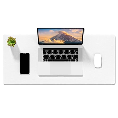 Image of Auhoahsil Felt Desk Mat, Minimalist Large Mouse Pad XL 31.5 x 11.8 in, Desk Matt for Desktop, Keyboard, Laptop, Computer, Office, Work from Home, Gaming, White