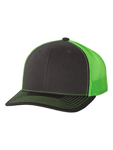 RICHARDSON 112 Mesh Back Trucker Cap Snapback Hat (Charcoal/Neon Green)
