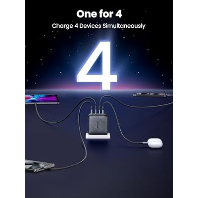 UGREEN Nexode 65W GaN USB C Wall Charger, 4-Port Fast Charging Power Adapter Compatible with MacBook Pro/Air, Dell XPS, iPad Pro/Air, iPhone 17/16/15 Series, Galaxy S25/S24, Pixel 10/9, Steam Deck