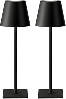 2 Pezzi Lampada da Tavolo LED Ricaricabile Senza Fili – Dimmerabile Touch, 2400mAh, 3 Tonalità (2700K-6000K), Design Moderno per Interno ed Esterno, Camera da Letto, Soggiorno, Giardino, IP54 (Nero)