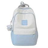 Watreketal Mochila escolar de moda con colores contrastantes, mochila de viaje, mochila informal espaciosa para estudiantes, mochila escolar, azul, single package