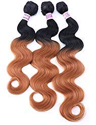 Body Wave Synthetic Hair Weave 3 Hair Bundles Deals 16 18 20 Inches Ombre Color T1B/30 Black and Brown Synthetic Hair Weft