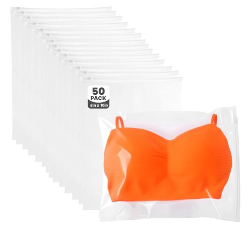 Swimsuit Organizer Bags - 50 Pack 8x10 Inch Clear Zipper Storage Bags Waterproof Reusable Travel Packing Bags for Clothes Underwear Socks Toiletries