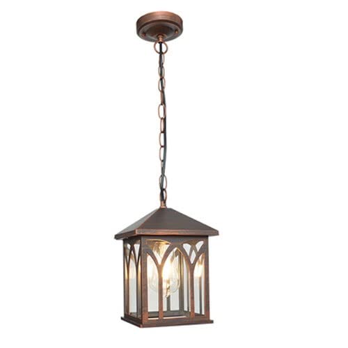 Modern Simple Pendant Lantern Outside Hanging Porch Light with Clear Glass Shade Ceiling Lighting for Patio, Entryway(Red Rust)