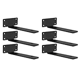 Heavy Duty 6 inch (1/5”-Thick) Hidden Floating Shelf Brackets, 6 Pack Rustproof Carbon Steel Shelf Brackets, Powder Coated 90 Angle Decorative Shelf Brackets, Floating Shelf Hardware for Wall Decor