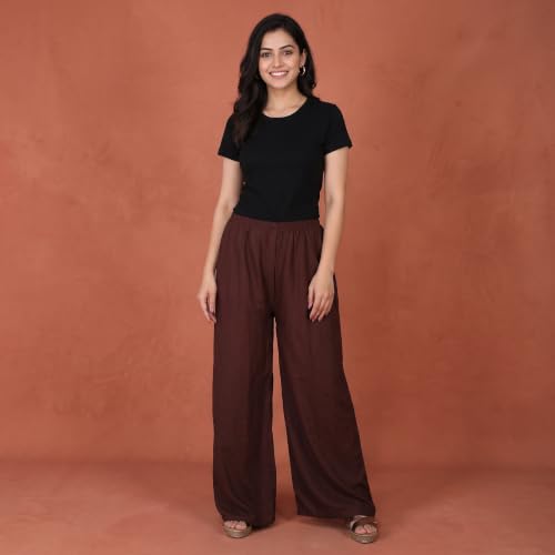 Image of FASHION GALLERY Women's Solid Rayon Palazzo Pants | Relaxed Fit Full Length Wide Leg Palazzo | Elastic Waist Comfortable Casual Lounge Office Ethnic Flared Trousers for Women