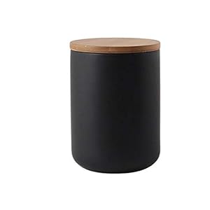 Ceramics Food Storage Jar with Wooden lid,Ceramics Food Storage Canister for Coffee, Sugar, Tea, Spices and Nuts (Black 27.05oz/800ml)