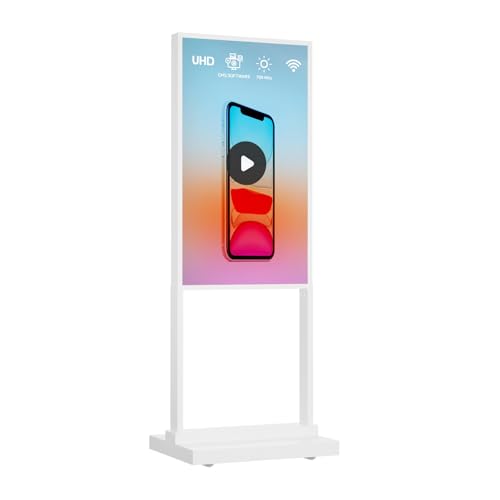 Canlarriz 32 inch Digital Signage Kiosk LCD Advertising Display Menu Displays Indoor Floor Standing Vertical Poster White 2+32GB 2K 700nits Android OS with USB