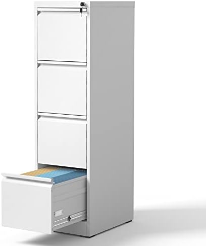 Yukimo Vertical File Cabinet with Drawer, 4 Drawer File Cabinet with Lock, Filing Cabinets for Home Office, Hanging Files for A4/ Legal/Letter, White