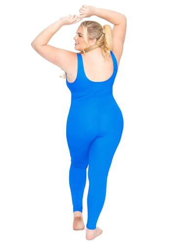 Image of STRETCH IS COMFORT Womens Plus Size Tank Unitard Athletic Rompers For Women | 95% cotton 5% spandex, round neckline, sleeveless straps, U-back, seamless front, one piece outfits for women, workout romper