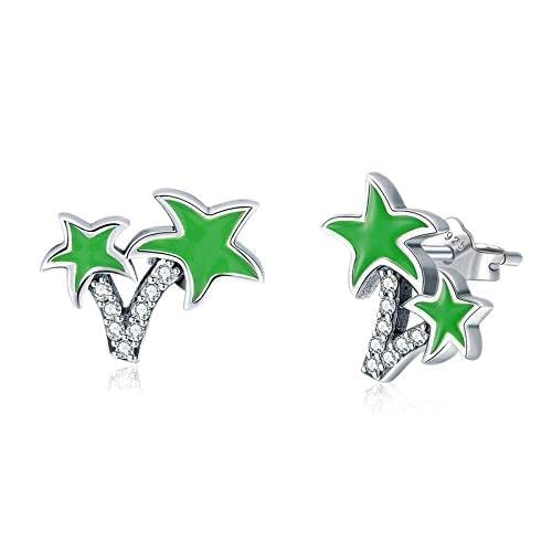 Boucles d'oreilles en émail vert argent 925 style cocotier exotique