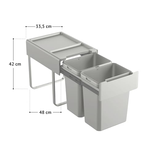 SVITA EM2x20 Einbaumülleimer 40L (2x20L) 2 Fächer mit Deckel Mülltrennsystem Küche Unterschrank Abfalleimer ausziehbar Grau