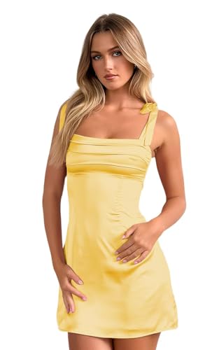 Short Square Neck Homecoming Dresses for Teens Spaghetti Straps Satin Mini Cocktail Party Dress