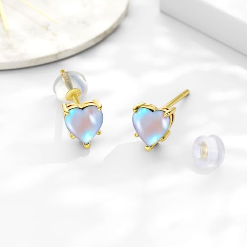 14k Real Gold Love Heart Gemstone Birthstone Stud Earrings for Women 1 carat Heart-cut Created Birthstone Earrings Jewelry Gifts for Anniversary Birthday for Her Wife2