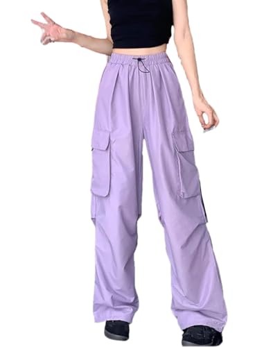 Women's Vintage Cargo Pants Unisex Loose Fit Straight Leg Y2K Style with Pockets Wide Leg Streetwear Trousers