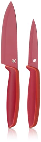 WMF Touch Messerset 2-teilig – scharfes Küchenmesser-Set aus Spezialklingenstahl, antihaftbeschichtet und ergonomisch geformt, mit Schutzhüllen, bestehend aus Kochmesser und Gemüsemesser, rot