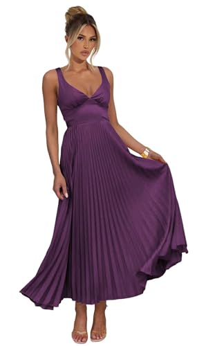 Bridesmaid Dresses 2025 V Neck Pleated Maxi Dresses for Women Satin Wedding Guest Dresses