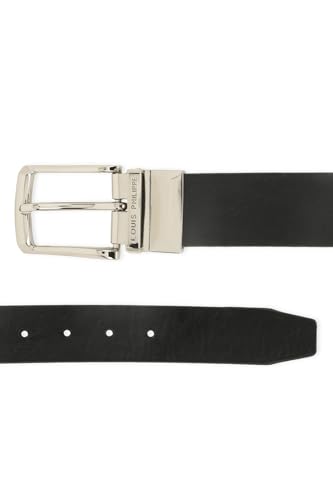 Image of Louis Philippe Men 100% Leather Shiny Nickel Buckle Formal Reversible Belt