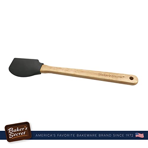 Baker's Secret - 4Pcs Silicone Spatula Set 12", Wooden Handle With Hanger, Cake Decoration Pastry Preparation, Baking Utensils - Dark Grey #TOP2