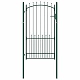 vidaXL Cancello per recinzione con punte, verde, 100 x 175 cm, in acciaio verniciato a polvere, per la sicurezza del giardino, cancello in acciaio resistente, barriera rettangolare per esterni