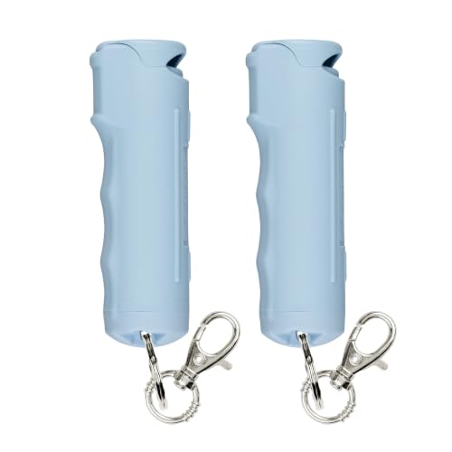 Image of SABRE Pepper Spray with Fast Flip Top Safety & Snap‑Clip Keychain for Self Defense - Maximum Police Strength OC with UV Marking Dye, Finger Grip, 10‑Sec. Spray, 14-ft Range, Made in USA, 0.54 fl oz