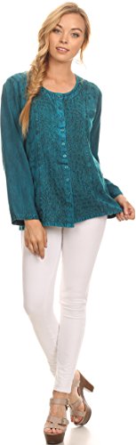 Image of Sakkas Fedella Deep Scoop Neck Long Sleeve Blouse Top with Adjustable Back Straps